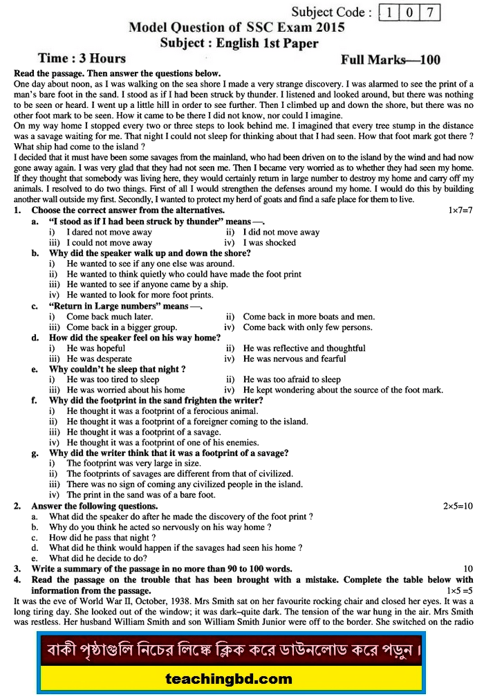 English 1st Paper Suggestion and Question Patterns 2015-3
