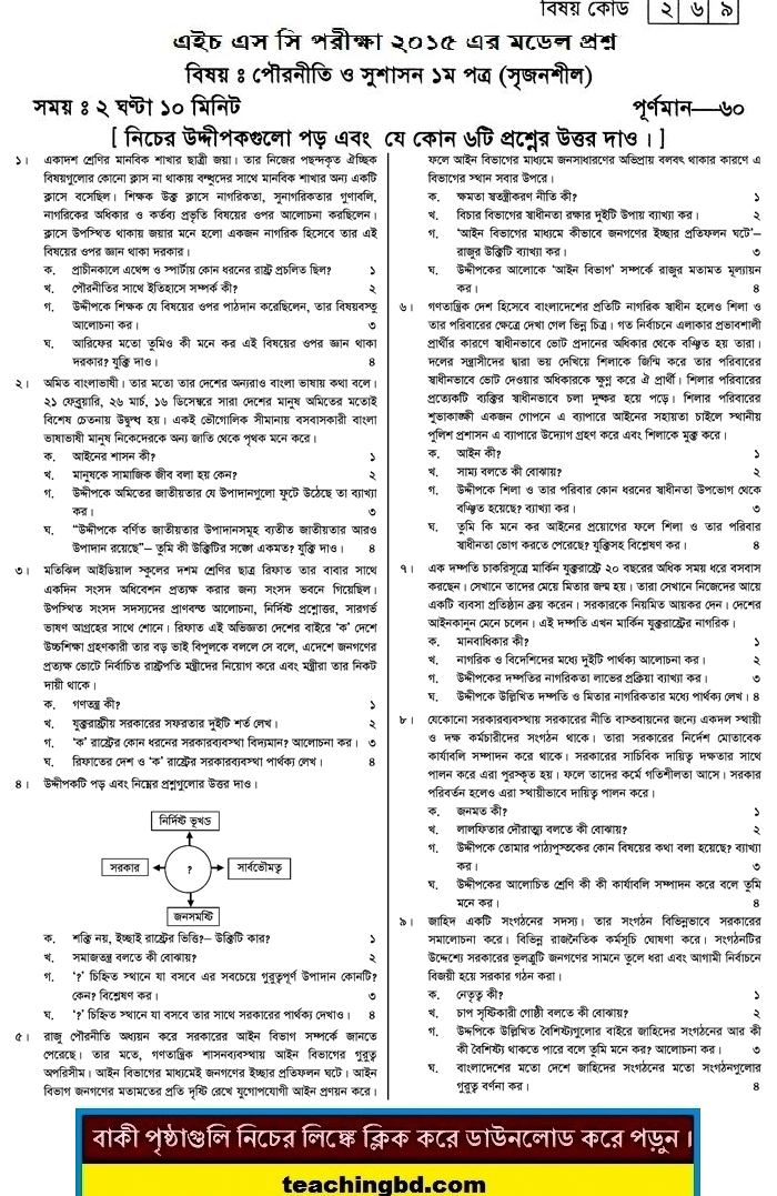Civics and Good Governance Suggestion and Question Patterns of HSC Examination 2015-7