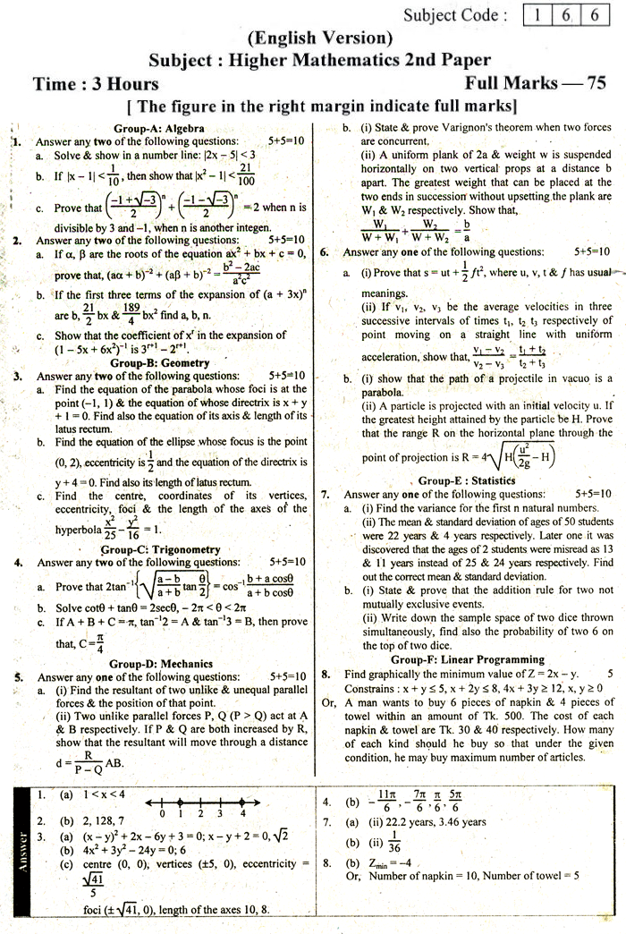 2nd Paper Eng. Version Higher Mathematics Suggestion and Question Patterns of HSC Examination 2015-10