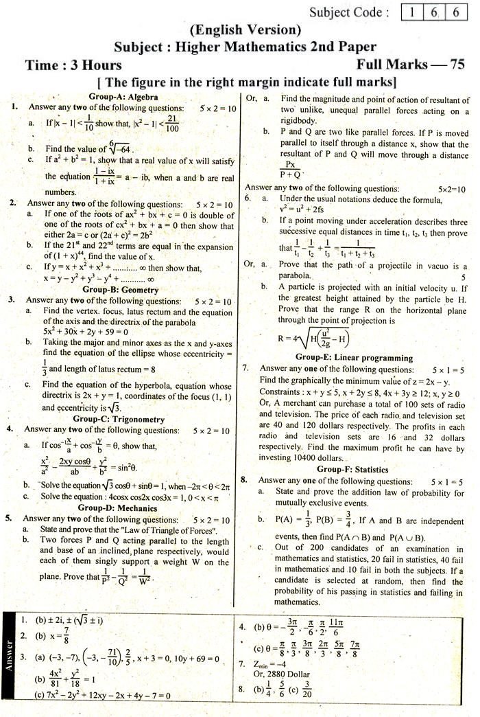 2nd Paper Eng. Version Higher Mathematics Suggestion and Question Patterns of HSC Examination 2015-4