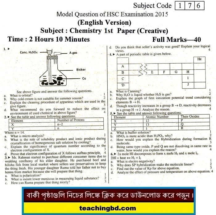 E.V Chemistry Suggestion and Question Patterns of HSC Examination 2015-2