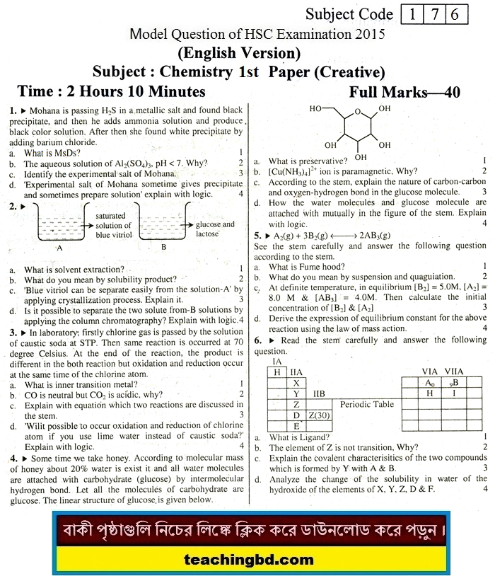 E.V Chemistry Suggestion and Question Patterns of HSC Examination 2015-6