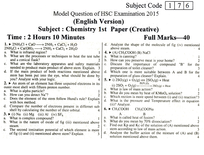 E.V Chemistry Suggestion and Question Patterns of HSC Examination 2015-7