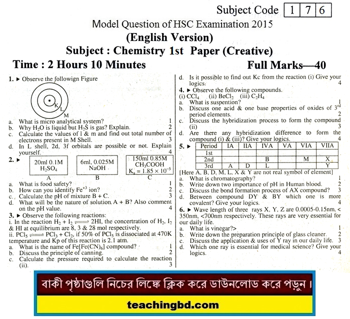 E.V Chemistry Suggestion and Question Patterns of HSC Examination 2015-8