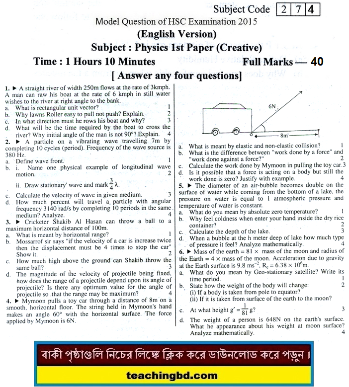 English Version Physics Suggestion and Question Patterns of HSC Examination 2015-12