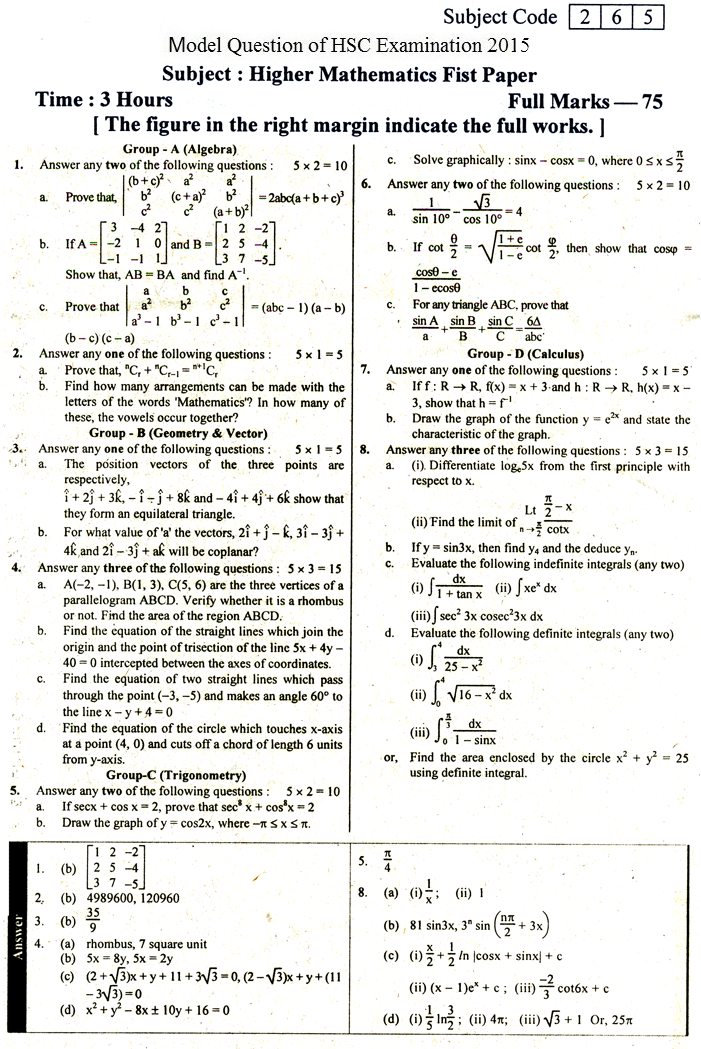 EV Higher Mathematics Suggestion and Question Patterns of HSC Examination 2015-11
