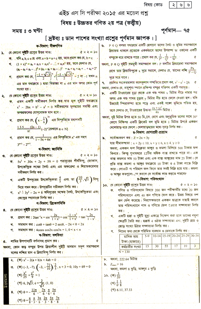 Higher Mathematics 2nd Paper Suggestion and Question Patterns of HSC Examination 2015-5