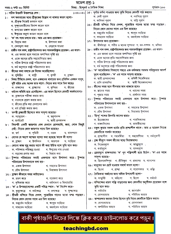 Hindudhormo and moral Education Suggestion and Question Patterns of PEC Examination 2015-1