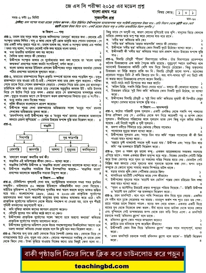 Bengali 1st Paper Suggestion and Question Patterns of JSC Examination 2015-2
