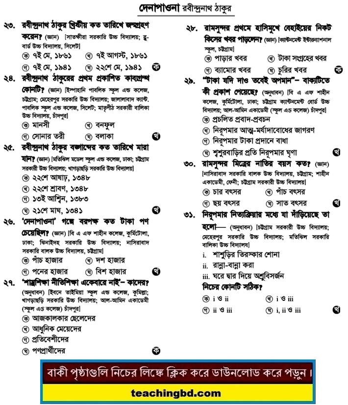SSC MCQ Question Ans. Bangla Dena Pawna