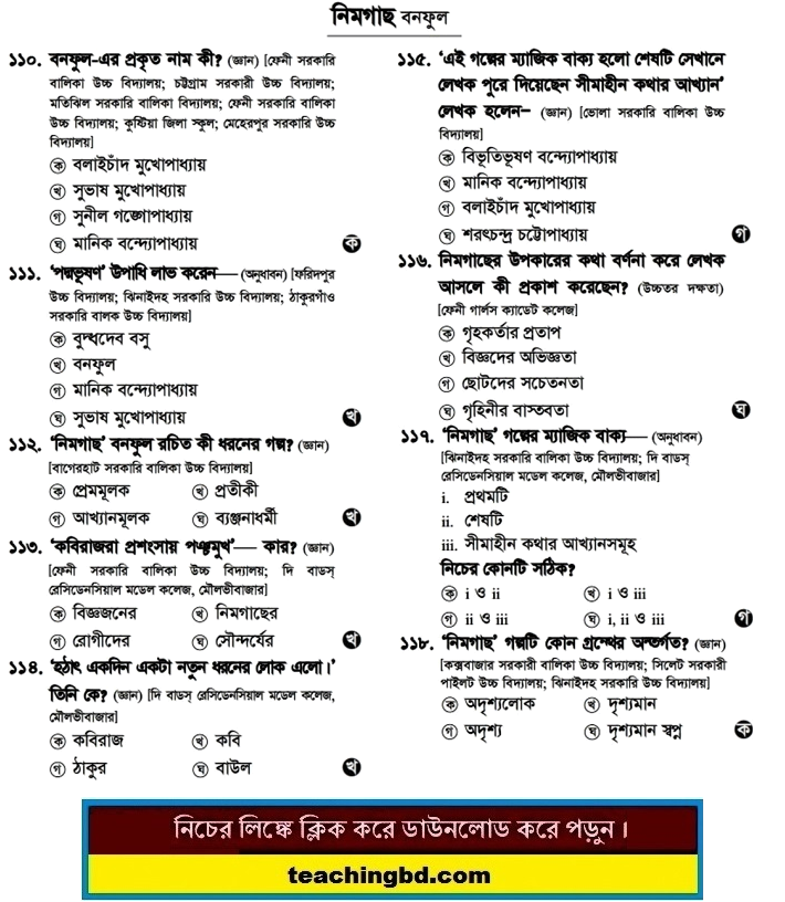 SSC MCQ Question Ans. Bangla Neem Gas