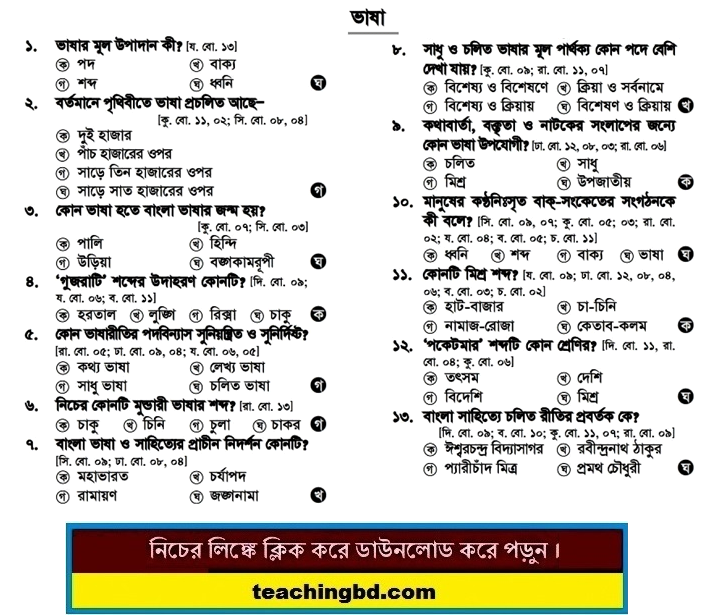 SSC MCQ Question Ans. Bangla Vasha