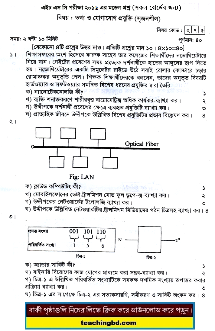 Information and communication technology Suggestion and Question Patterns of HSC Examination 2016-7