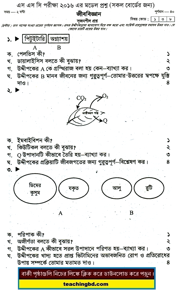Biology Suggestion and Question Patterns of SSC Examination 2016-8