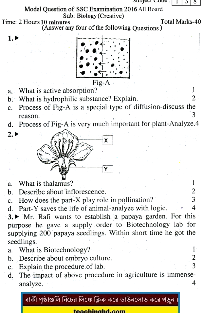 EV Biology Suggestion and Question Patterns of SSC Examination 2016-1