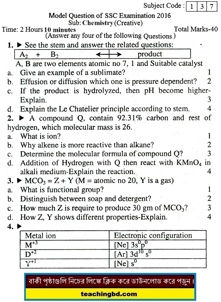 EV Chemistry Suggestion and Question Patterns of SSC Examination 2016-10
