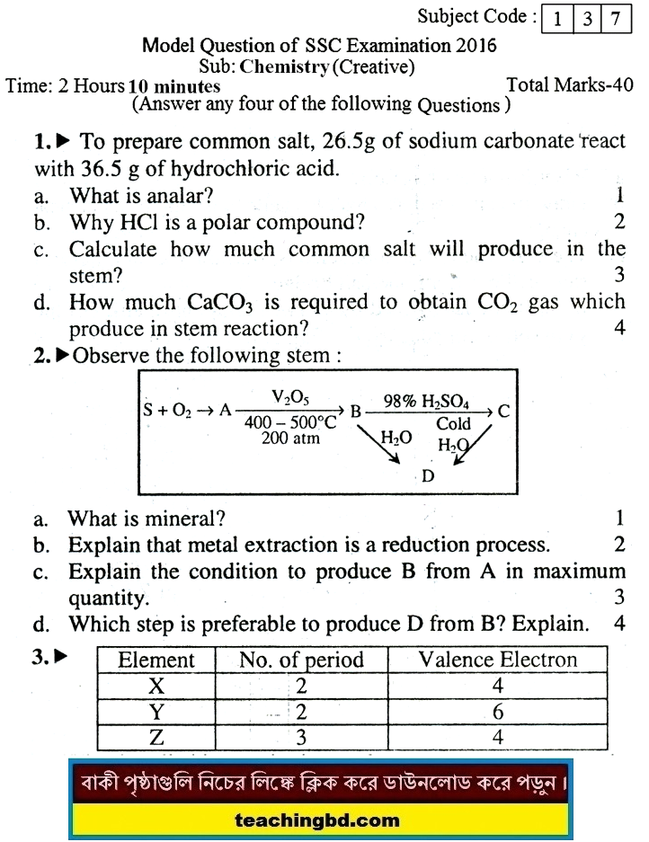 EV Chemistry Suggestion and Question Patterns of SSC Examination 2016-11