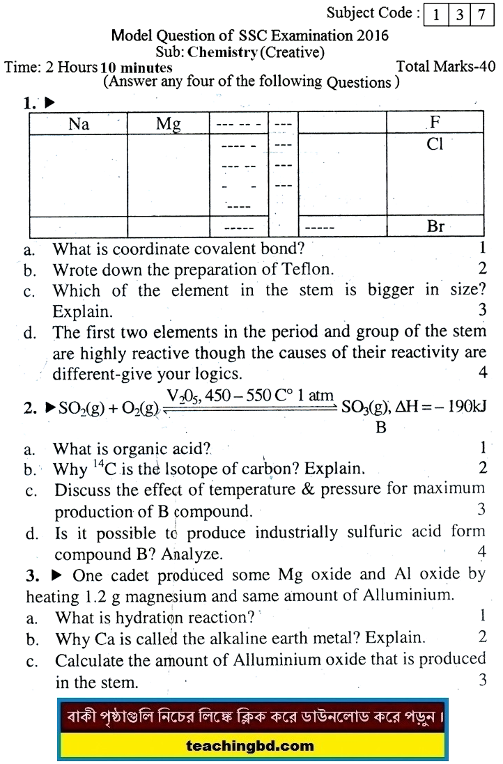 EV Chemistry Suggestion and Question Patterns of SSC Examination 2016-9