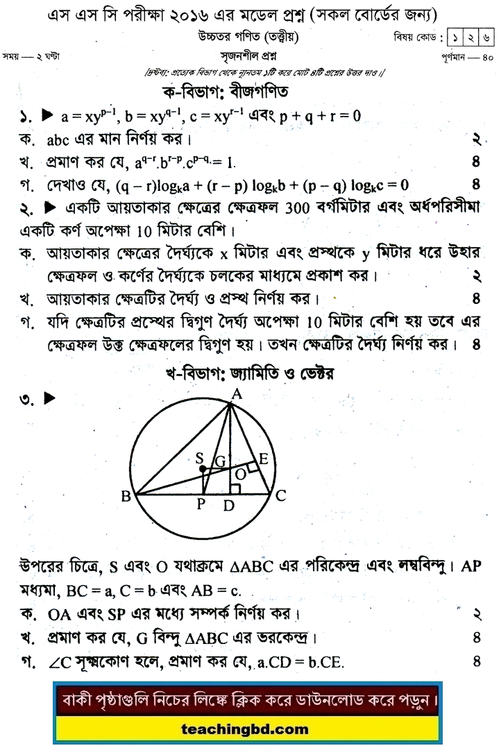 Higher Mathematics Suggestion and Question Patterns of SSC Examination 2016-20