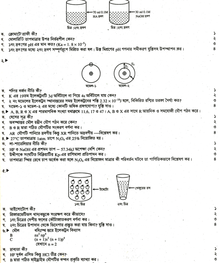 Chemistry 1st Paper Question 2015 Rajshahi Board