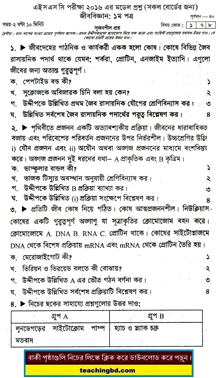 Biology Suggestion and Question Patterns of HSC Examination 2016-8