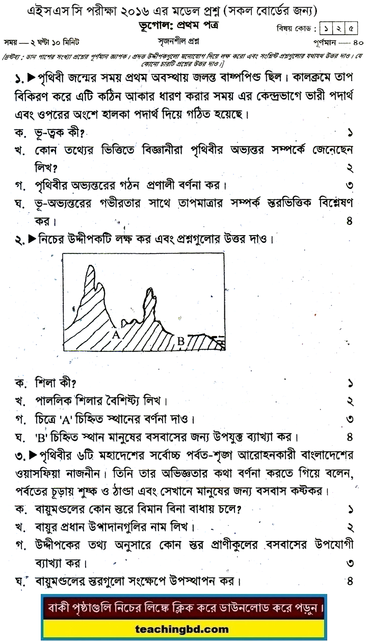 Geography Suggestion and Question Patterns of HSC Examination 2016-13