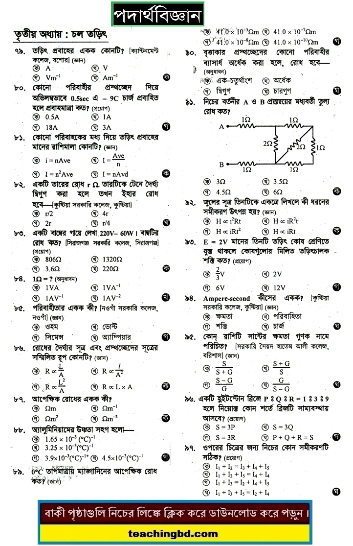 Current Electricity: HSC Physics 2nd MCQ Question With Answer