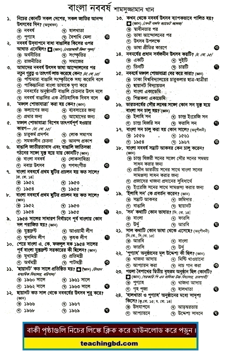 JSC Bengali 1st Paper MCQ Bangla Noboborsho