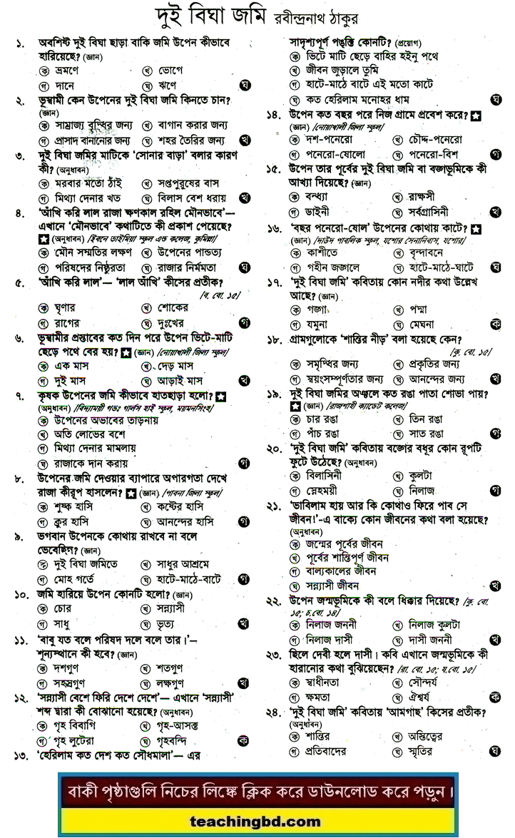 JSC Bengali 1st Paper MCQ Dui Bigha Jomi