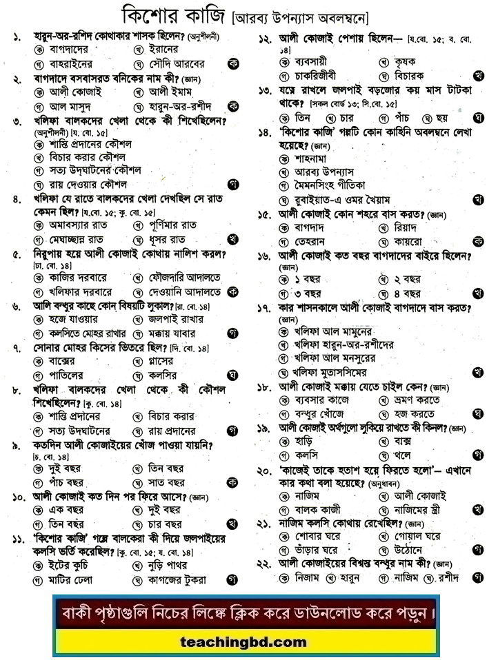 JSC Bengali 1st Paper MCQ Kishore Kaji