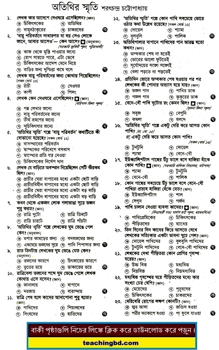 JSC Bengali 1st Paper MCQ Otithir Sriti