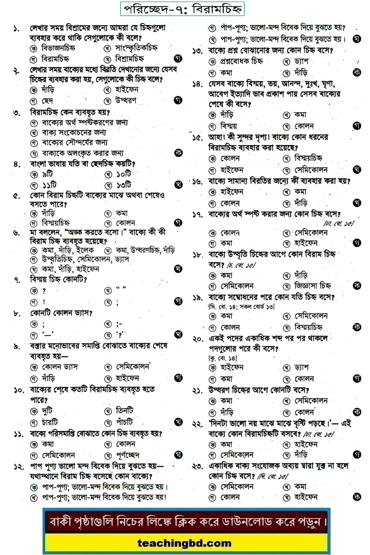JSC Bengali 2nd Paper MCQ Biram Chinnho