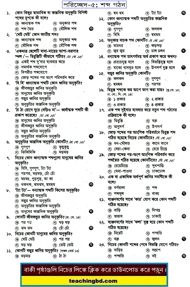 JSC Bengali 2nd Paper MCQ Shobdo Gothon