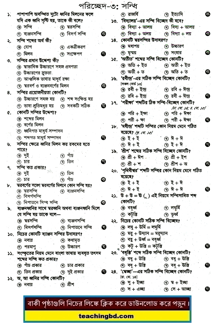 JSC Bengali 2nd Paper MCQ Shondhi