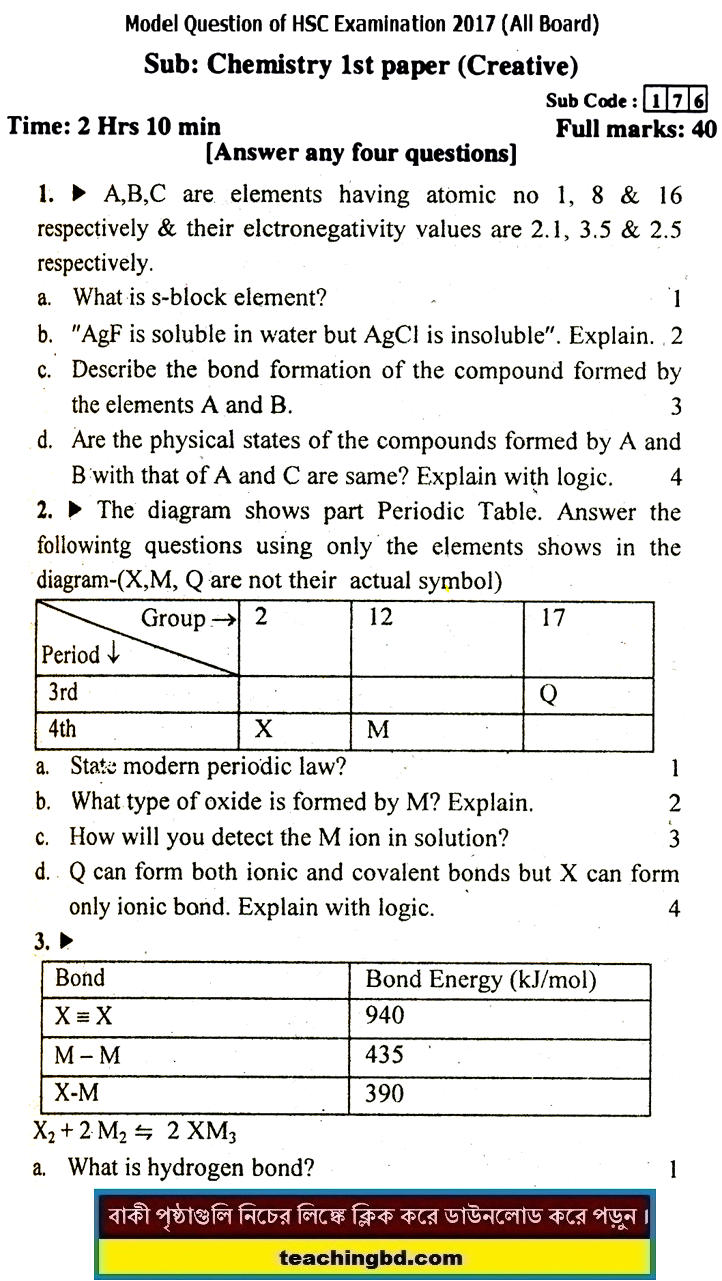 EV Chemistry 1 Suggestion and Question Patterns of HSC Examination 2017-2