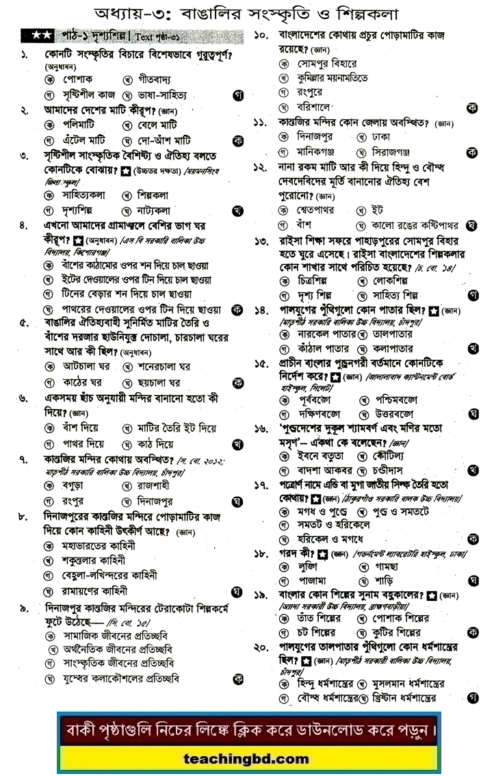JSC Bangladesh and Bisho Porichoy MCQ Question With Answer Chapter 3