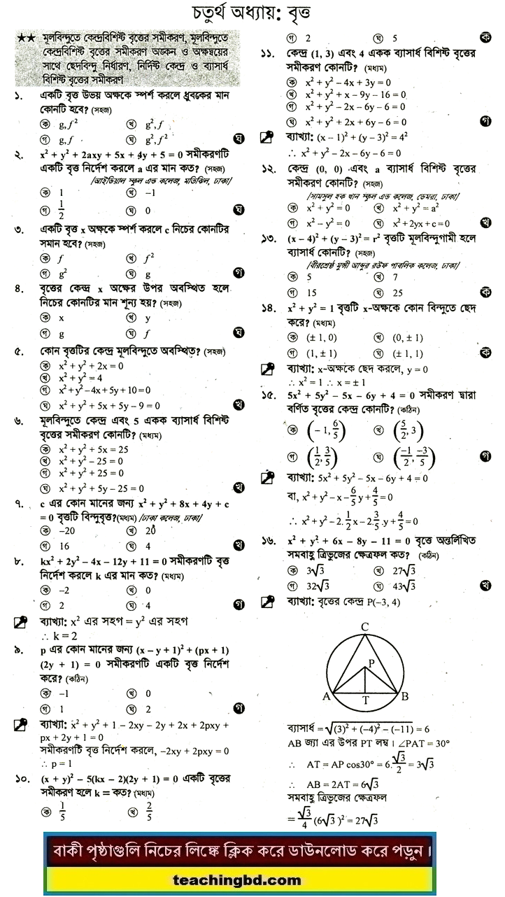 4th Chapter: HSC Higher Mathematics 1st MCQ Question With Answer